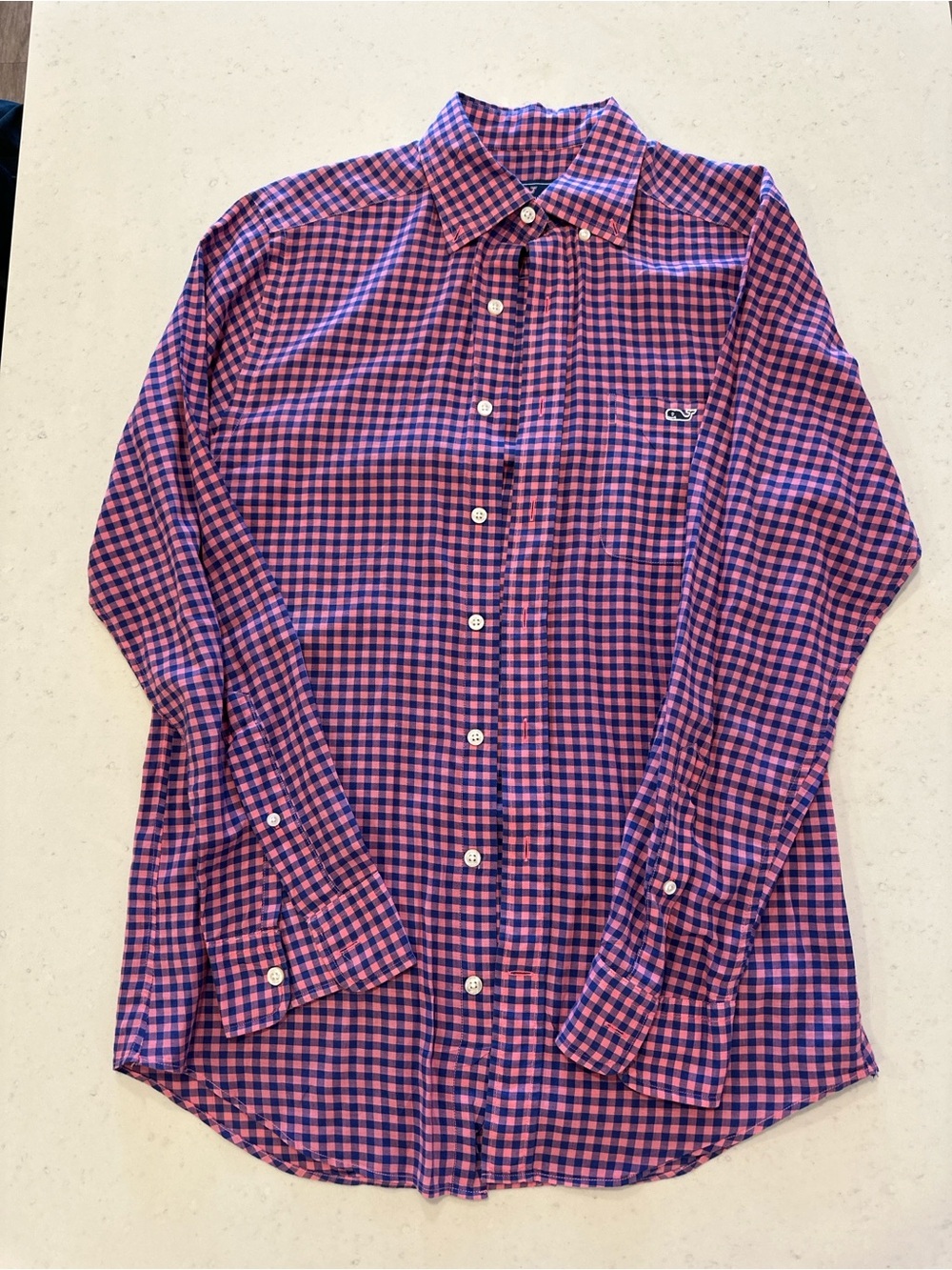 NWOT Vineyard Vines 100% Cotton Plaid Button Shirt Small Lightweight Summer Pink